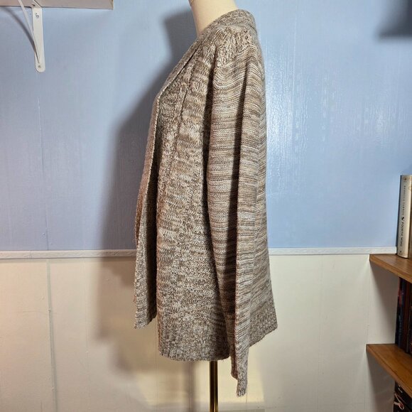 Jason Maxwell Large Heathered Tan White Open Longsleeve Fall Cardigan Sweater - Picture 7 of 10